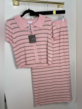 NWT Le Lis Pink Brown Stripe Skirt Set